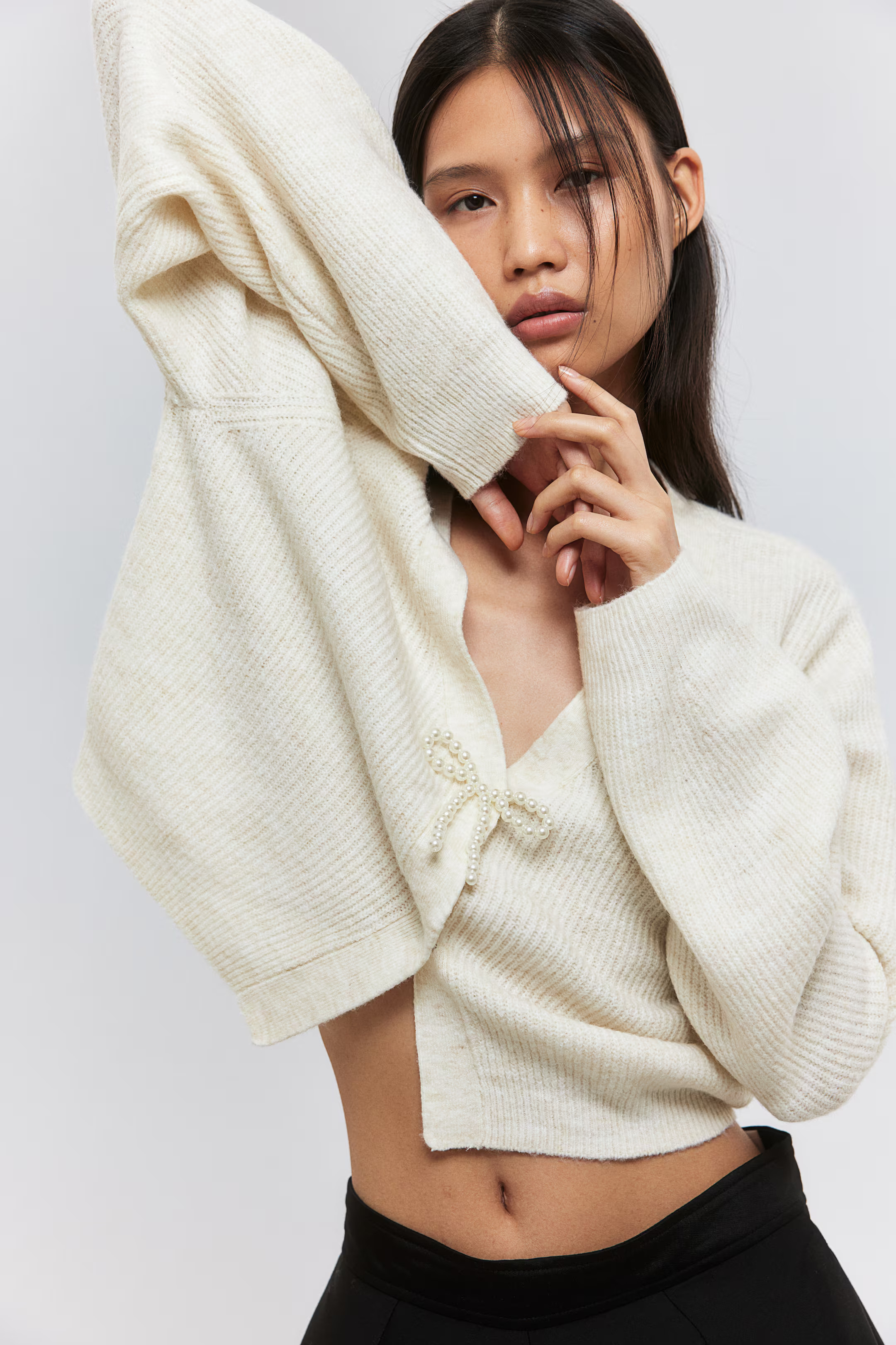 Bow-detail rib-knit cardigan | H&M (UK, MY, IN, SG, PH, TW, HK)