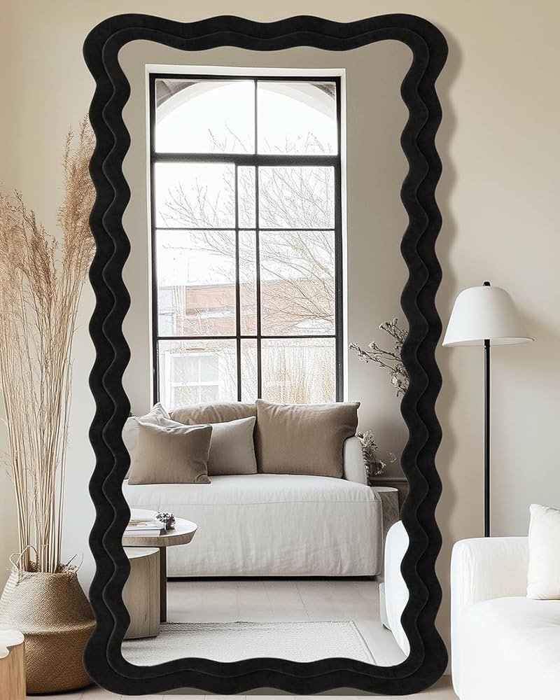 Full Length Mirror, 81" x 41"Irregular Wavy Mirror, Large Floor Standing Mirrors Wall Mounted wit... | Amazon (US)