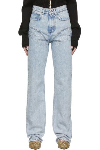 SSENSE Exclusive Blue Crystal Rhinestone Jeans | SSENSE