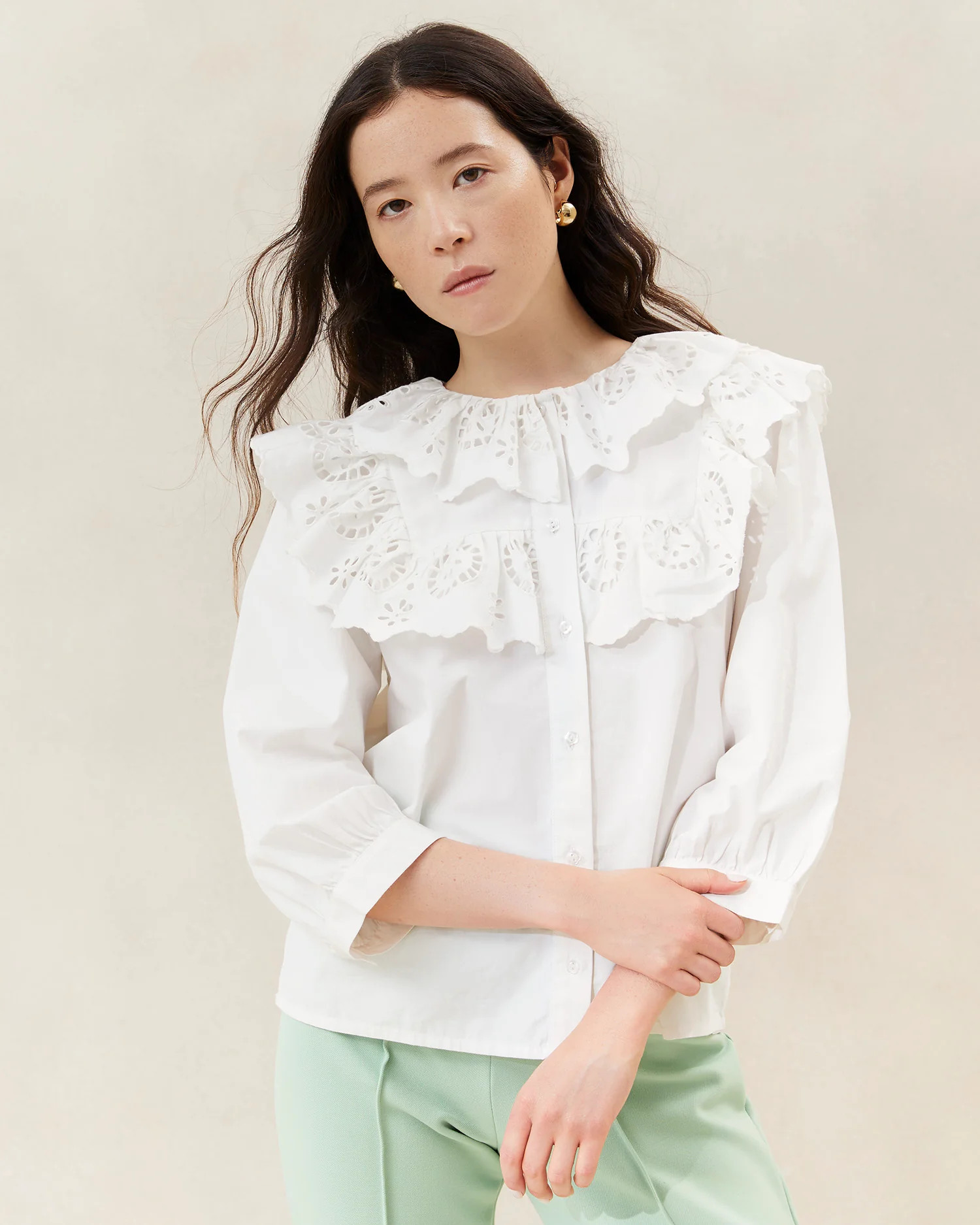 Hazel Milk Broderie Collar Blouse | Loeffler Randall