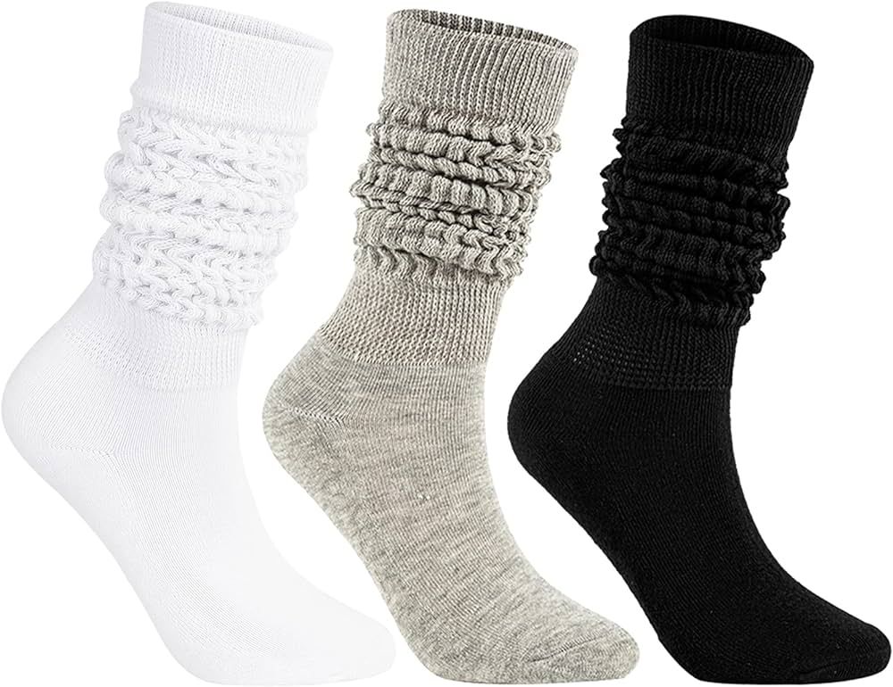 3 Pairs Womens Slouch Socks Leg Warmers for Women Scrunch Socks Knit Boot Socks Long Tube Socks 9... | Amazon (US)