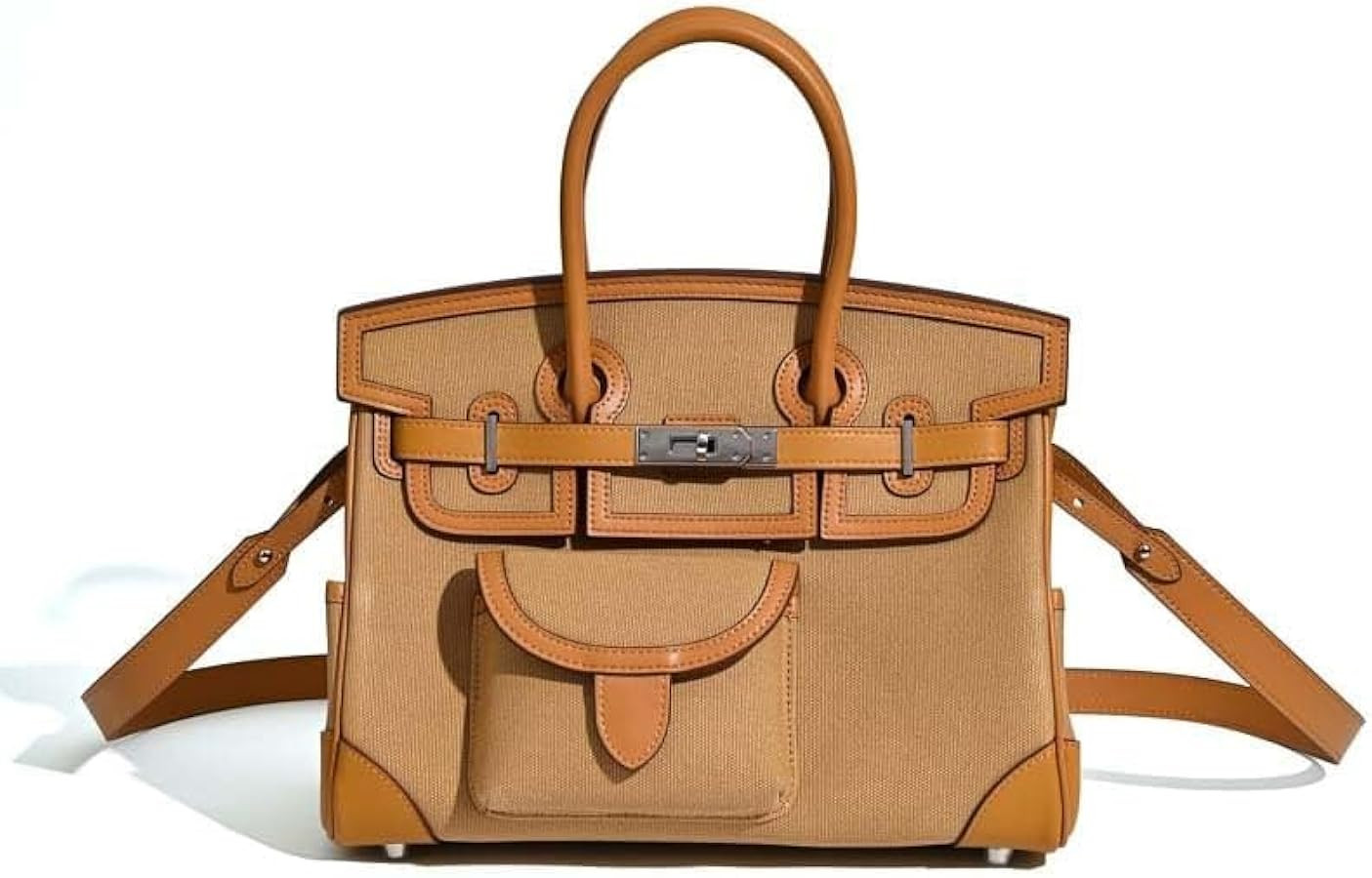 Designer Canvas and Top-Grain Leather Crossbody Shoulder Bag, Premium Women's Leather Handbag, St... | Amazon (US)