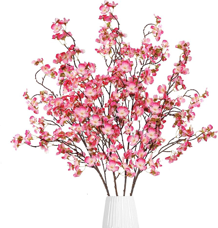 Sggvecsy Artificial Cherry Blossom Flowers 4 Pcs Faux Cherry Blossom Stems Faux Silk Cherry Bloss... | Amazon (US)