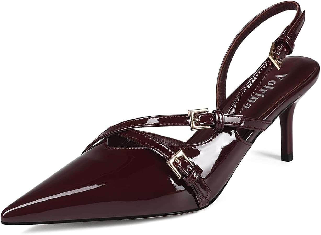 Slingback kitten Heels Pointed toe Buckle Straps Stiletto high Heeled Sandals Pump for Women Prom... | Amazon (US)