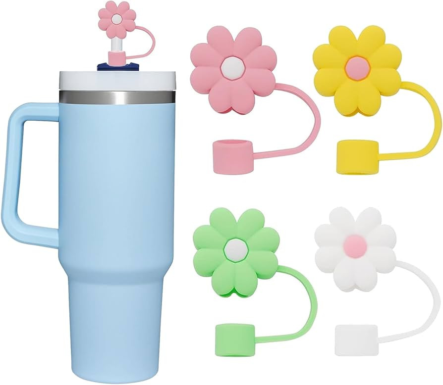 4 Pcs Cute Straw Cover for Stanley Cup, 10mm Silicone Straw Topper for Stanley 40 oz & 30 oz Cup ... | Amazon (US)