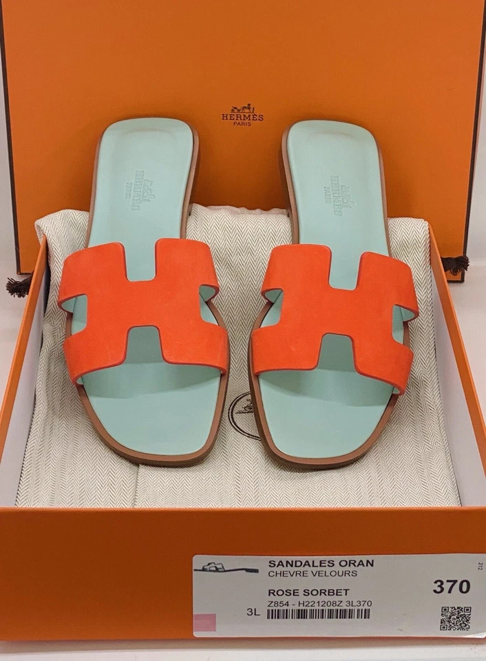 HERMES Leather Suede Goatskin Oran Sandals Two Toned Rose Sorbet Size 37  | eBay | eBay US