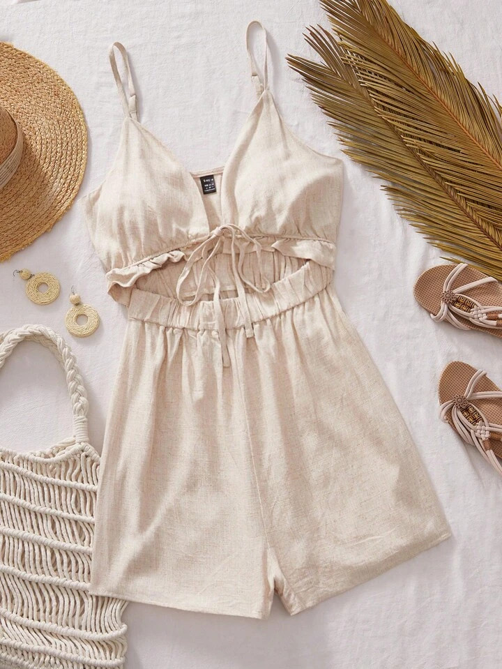 SHEIN VCAY Women's Hollow Out Waist Cami Jumpsuit Vacation Style Summer Beach Spring Clothing | SHEIN