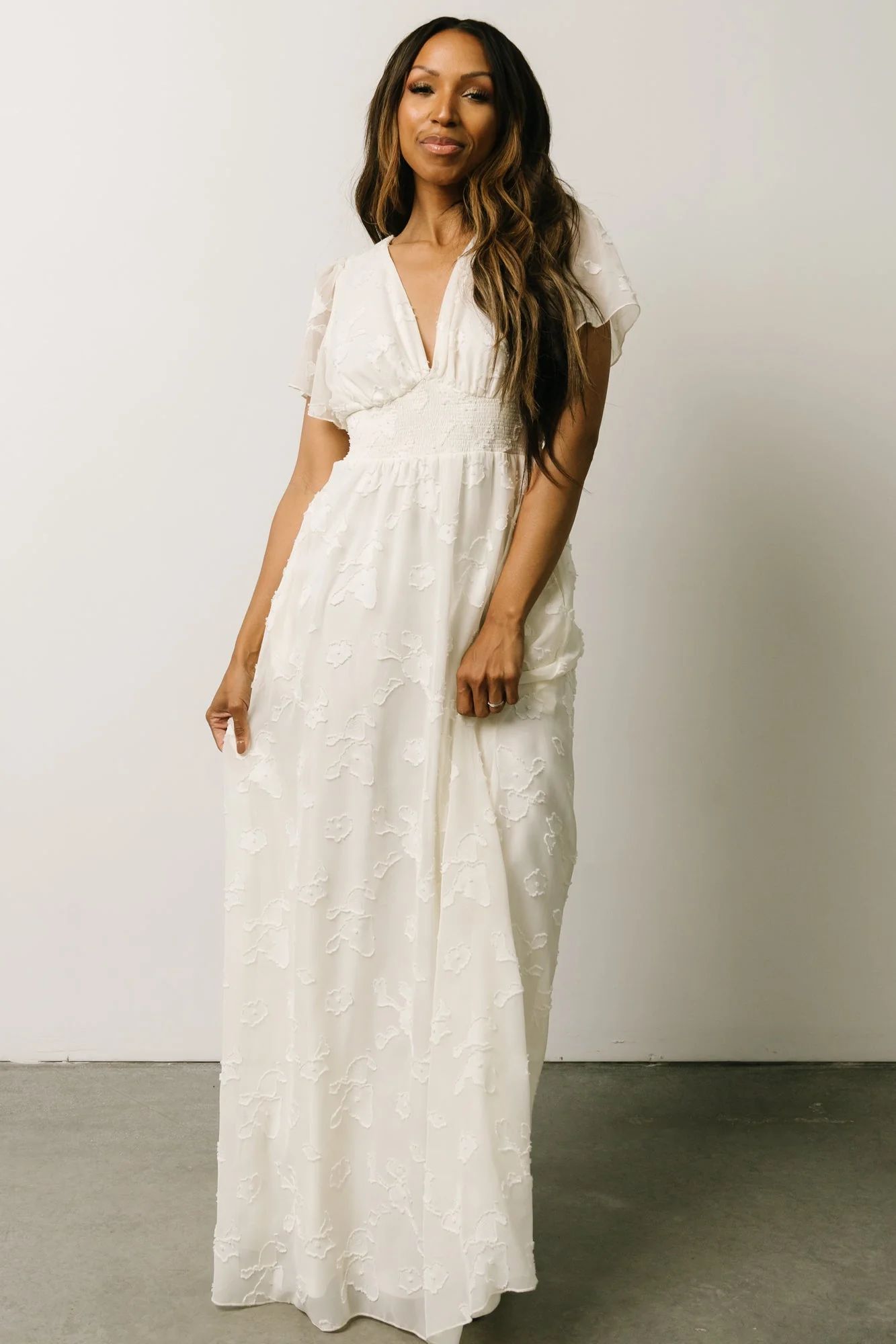 Evelyn Smocked Maxi Dress | Off White | Baltic Born