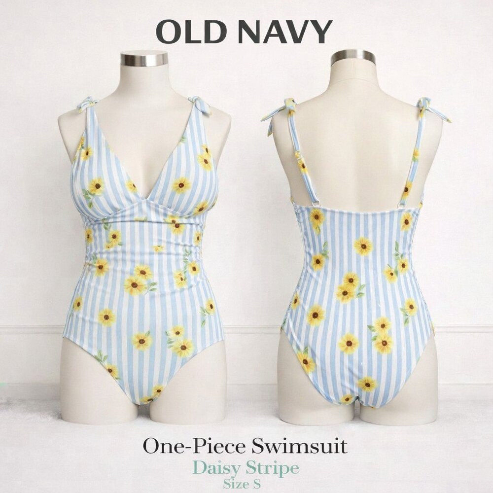 NWT Old Navy OLX Daisy Stripe Deep V One-Piece Swimsuit Blue S | Poshmark