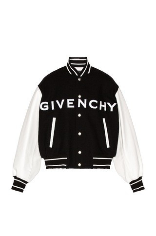 Givenchy Wool & Leather Varsity Jacket in Black - Black. Size 52 (also in 46, 48, 50). | FWRD 