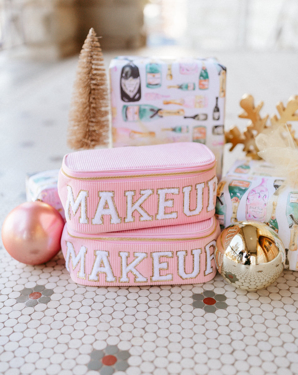 Makeup Open-Top Bag - Pink Corduroy | KenzKustomz