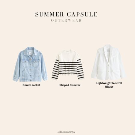Summer capsule outerwear 
Denim jacket striped sweater linen blend blazer

#LTKFindsUnder100 #LTKStyleTip #LTKFindsUnder50