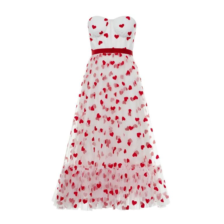 Suanret Women's Summer Tulle Dress Sleeveless Backless Off Shoulder Love Heart Print Valentine's ... | Walmart (US)