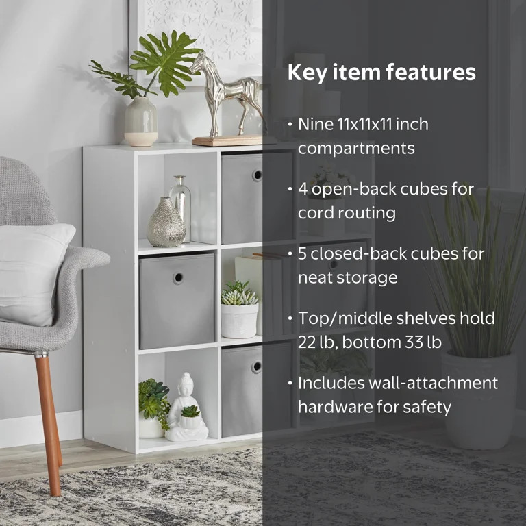 Mainstays 9-Cube Storage Organizer Bookcase, White | Walmart (US)