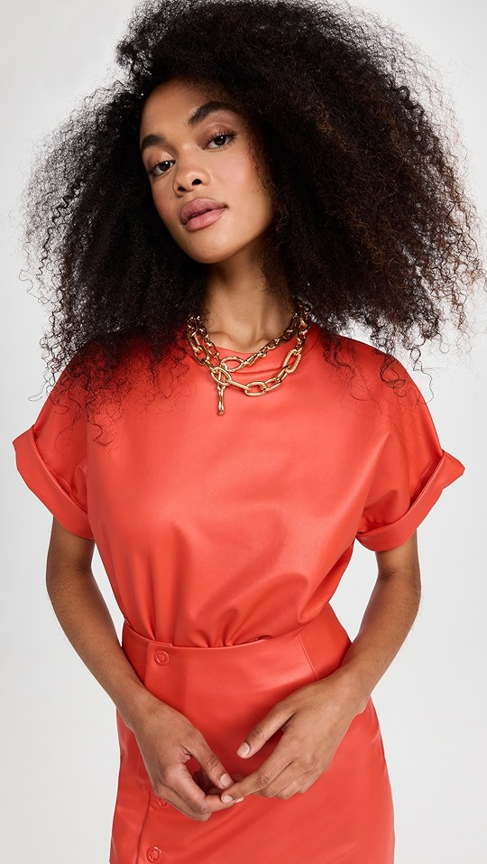 LAPOINTE Stretch Faux Leather Rolled Sleeve | SHOPBOP | Shopbop