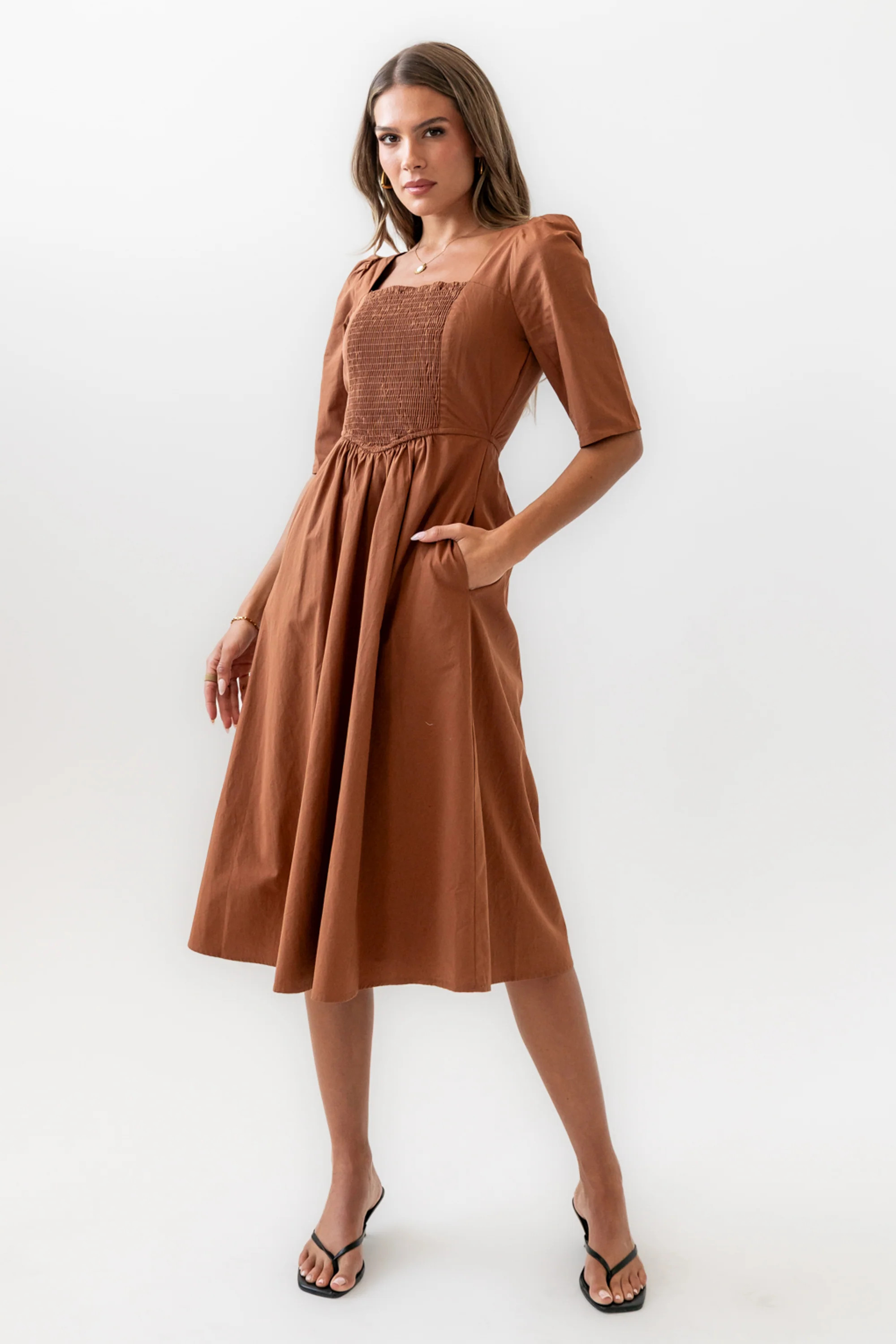 Paisley Smocked Midi Dress in Rust | Böhme US