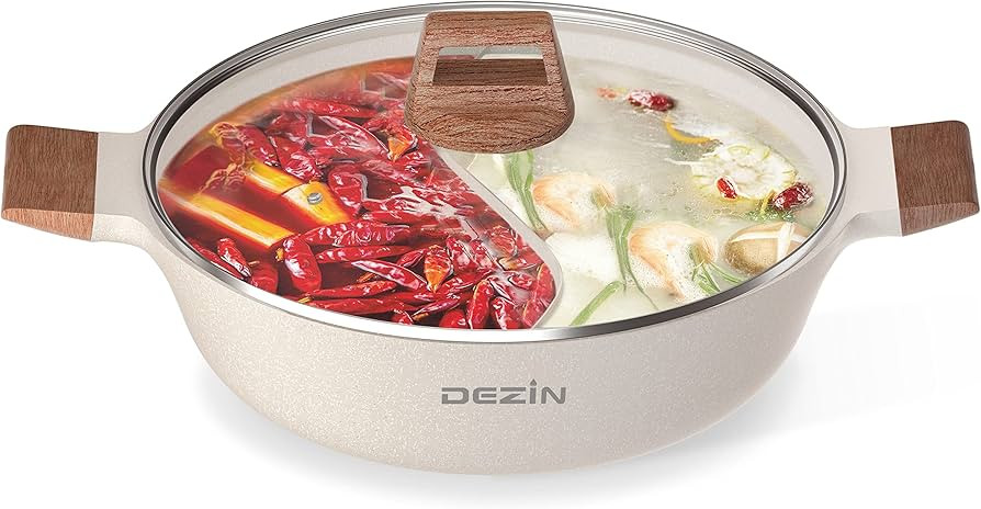 Dezin 5-QT Double-flavor Shabu Shabu Pot with Divider, Dual Sided Nonstick Hot Pot, 12 Inch Divid... | Amazon (US)