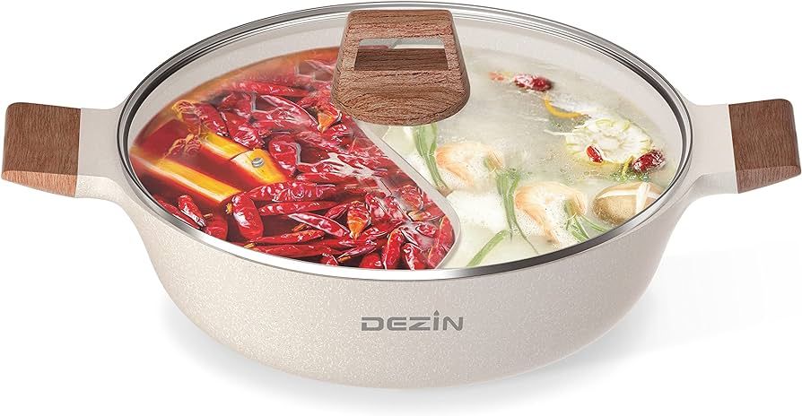 Dezin 5-QT Double-flavor Shabu Pot with Divider, Dual Sided Nonstick 12 Inch Divided Hotpot for I... | Amazon (US)