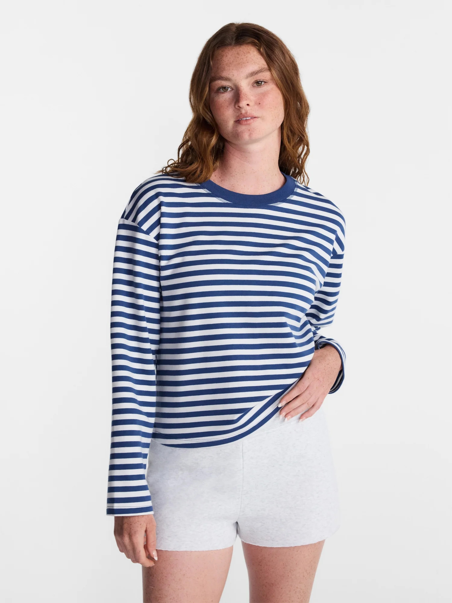 No Boundaries Oversize LS Stripe Tee, Women’s Sizes XXS-XXL | Walmart (US)