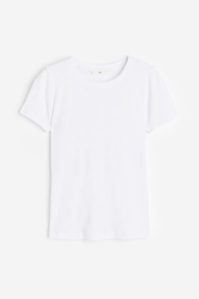 Ribbed modal-blend T-shirt - White - Ladies | H&M GB | H&M (UK, MY, IN, SG, PH, TW, HK)