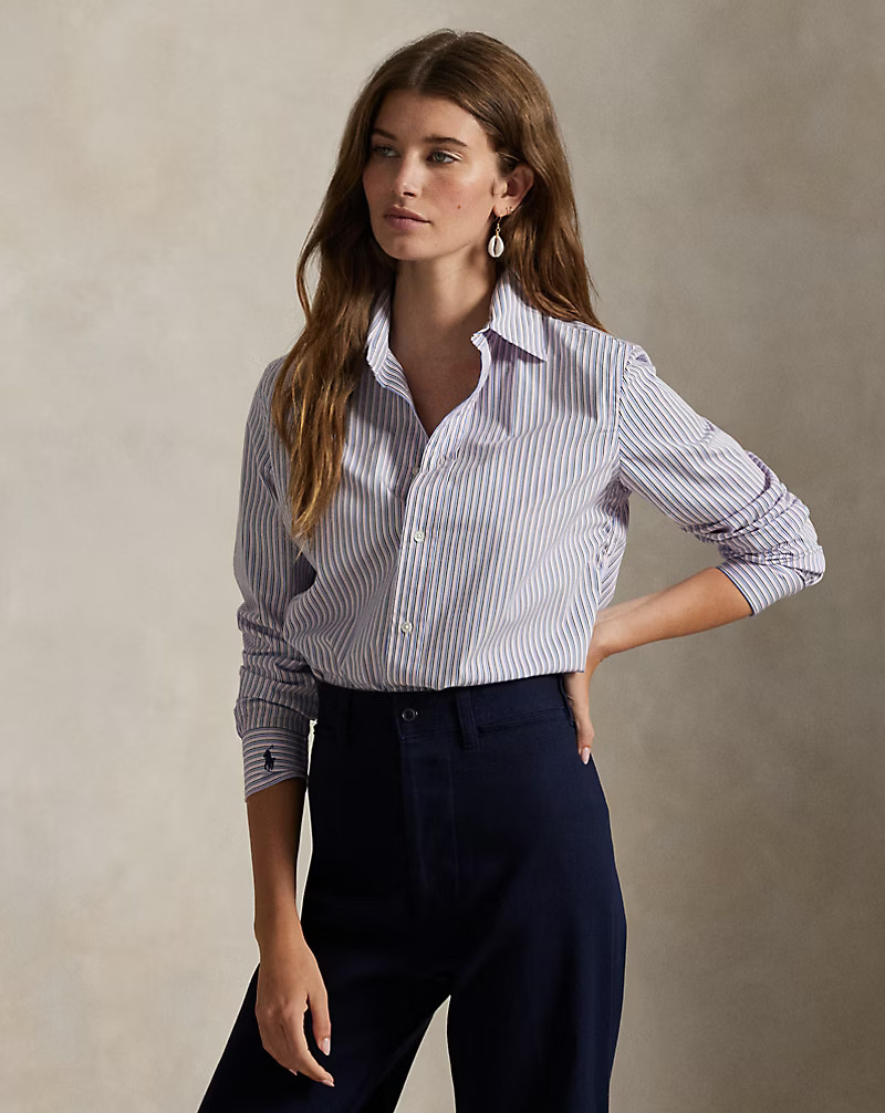 Stretch Slim Fit Striped Poplin Shirt | Ralph Lauren (UK)