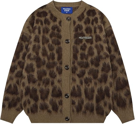 Aelfric Eden Leopard Print Cardigan Sweaters for Women Oversized Cheetah Y2k Crewneck Button Down... | Amazon (US)