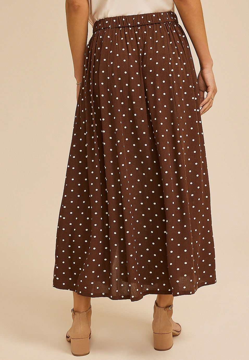 Polka Dot Button Front Maxi Skirt | Maurices