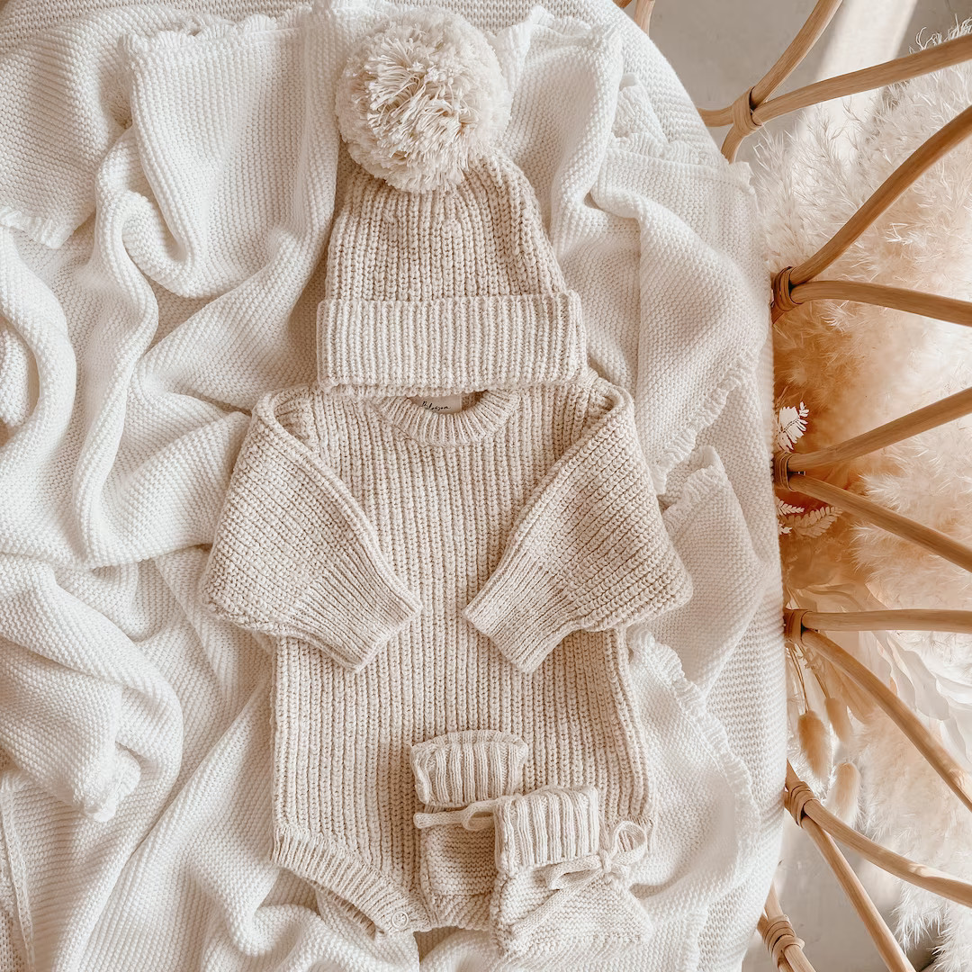 Honey Chunky Knit Romper Newborn to 12M Newborn Photoshoot - Etsy | Etsy (US)
