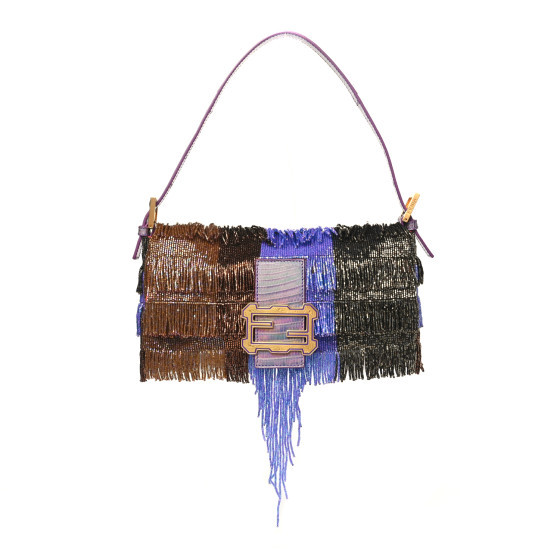 Iridescent Lizard Beaded Fringe Baguette Multicolor | FASHIONPHILE (US)