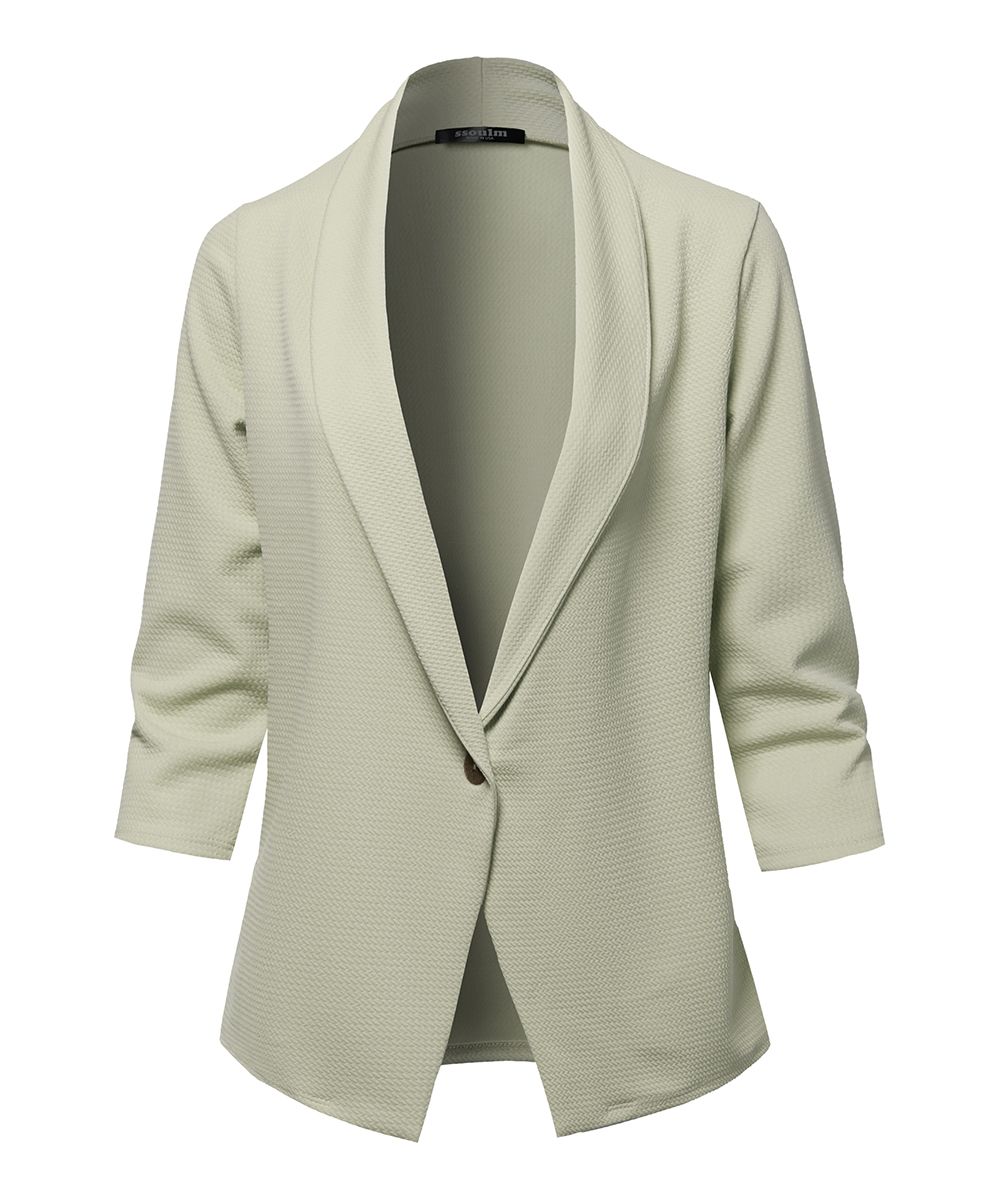 SSOULM Women's Blazers SAGE - Sage One-Button Three-Quarter Sleeve Relaxed Fit Blazer - Plus | Zulily