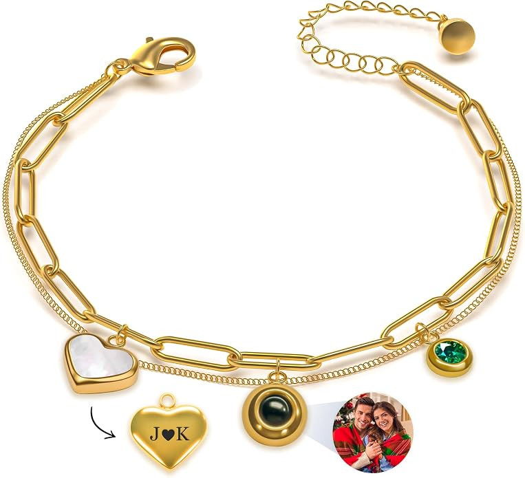 Easycosy Personalized Bracelets with Picture Inside, Custom Projection Picture Bracelet with Char... | Amazon (US)