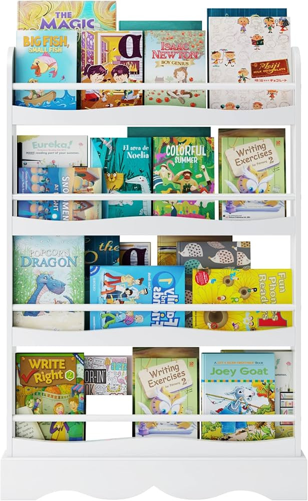 4-Tier Bookshelf, 31.5L x 5.3W x 46.5H Wall Mounted Floating Display Storage Shelves Book Rack, O... | Amazon (US)