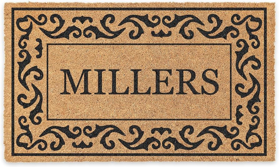 COCO MATS 'N MORE 22" x 36" Black Rolling Scrolls Bordered Personalized Coco Doormat with Vinyl B... | Amazon (US)