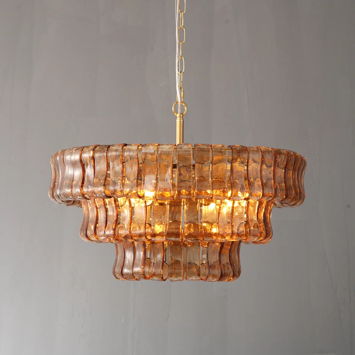 Kancler 24" 4-Lights Luxury Large Tiered Round Smoke Glass Gold Chandelier(Bulbs Included) | Wayfair North America