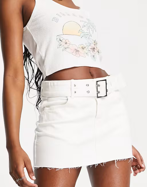 Bershka buckle detail low waist mini skirt in white | ASOS (Global)