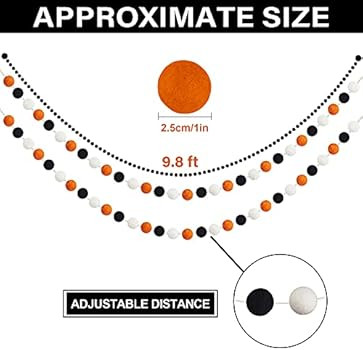 60 Balls Halloween Felt Ball Garlands - Halloween Decorations - Halloween Black Orange White Pom ... | Amazon (US)