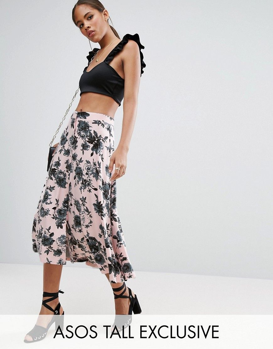 ASOS TALL Button Through Midi Skirt In Floral Print - Multi | ASOS US