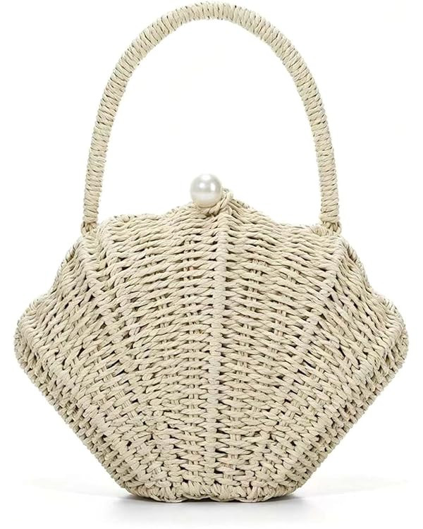 Shell Purse Rattan Clutch Woven Shell Shape Crossbody Shoulder Bag Straw Beaded Seashell Handbag ... | Amazon (US)