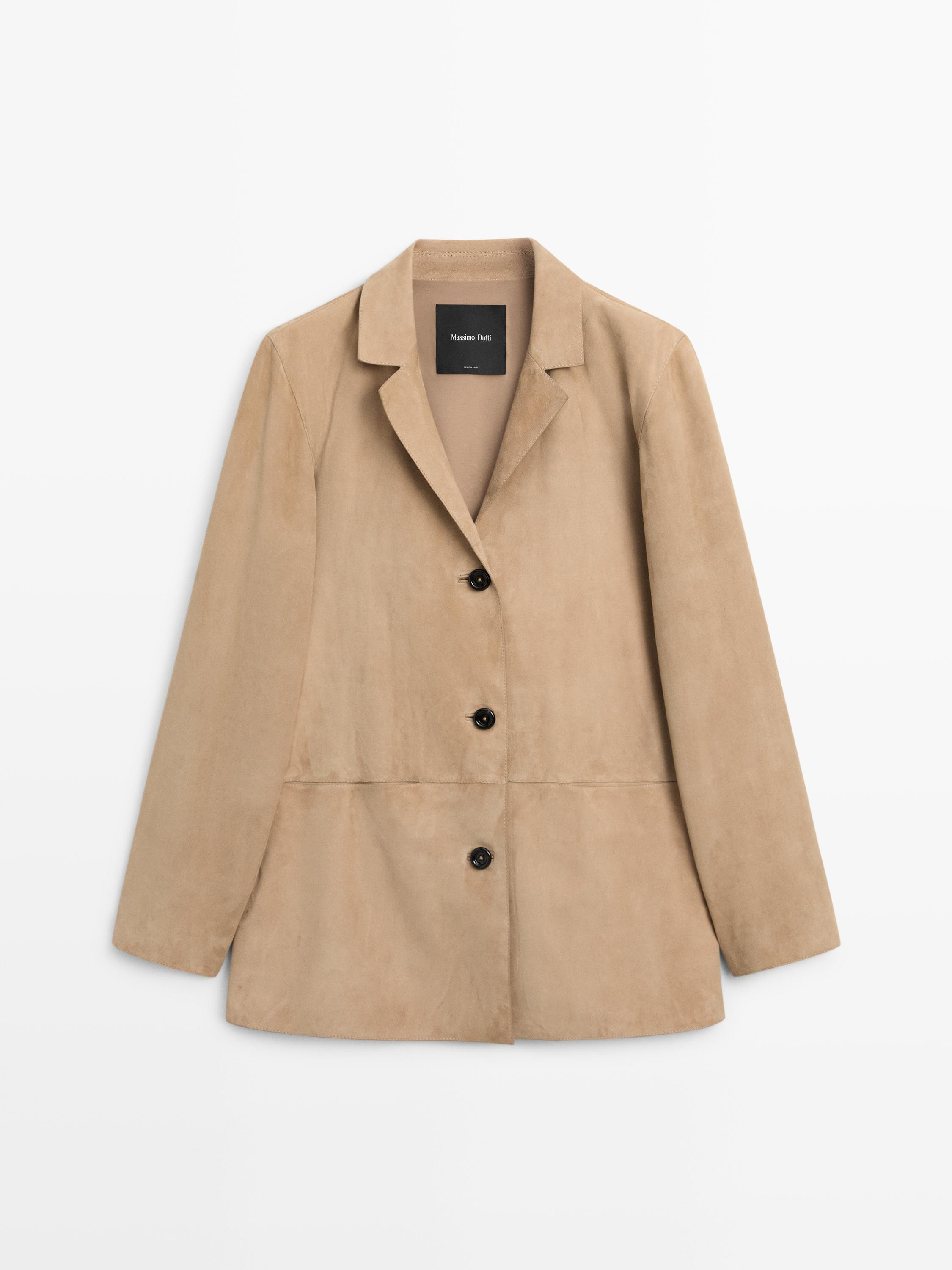 Suede leather blazer with pocket details | Massimo Dutti UK