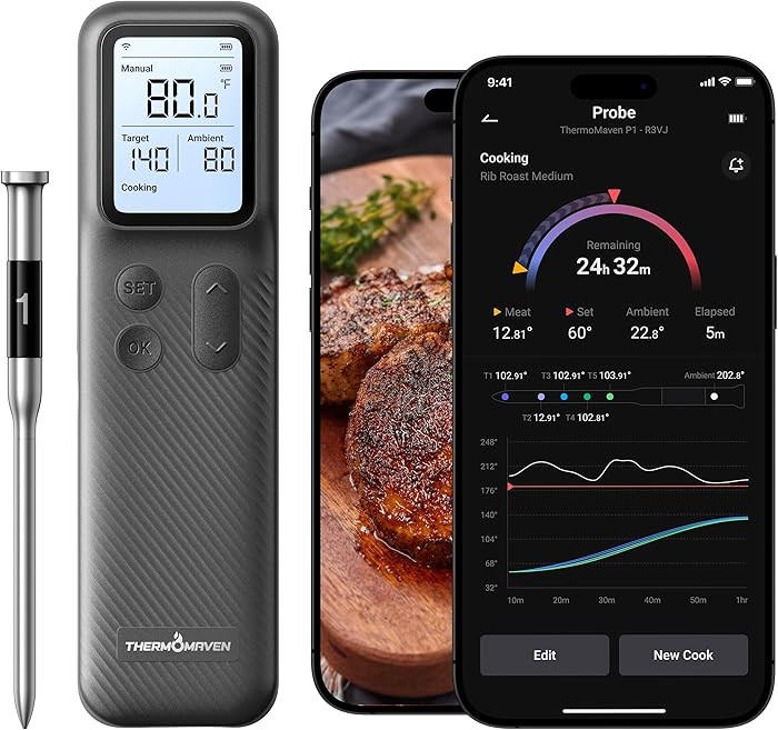 ThermoMaven Smart Bleutooth Wireless Meat Thermometer, Standalone Base, WiFi Unlimited Range, NIS... | Amazon (US)
