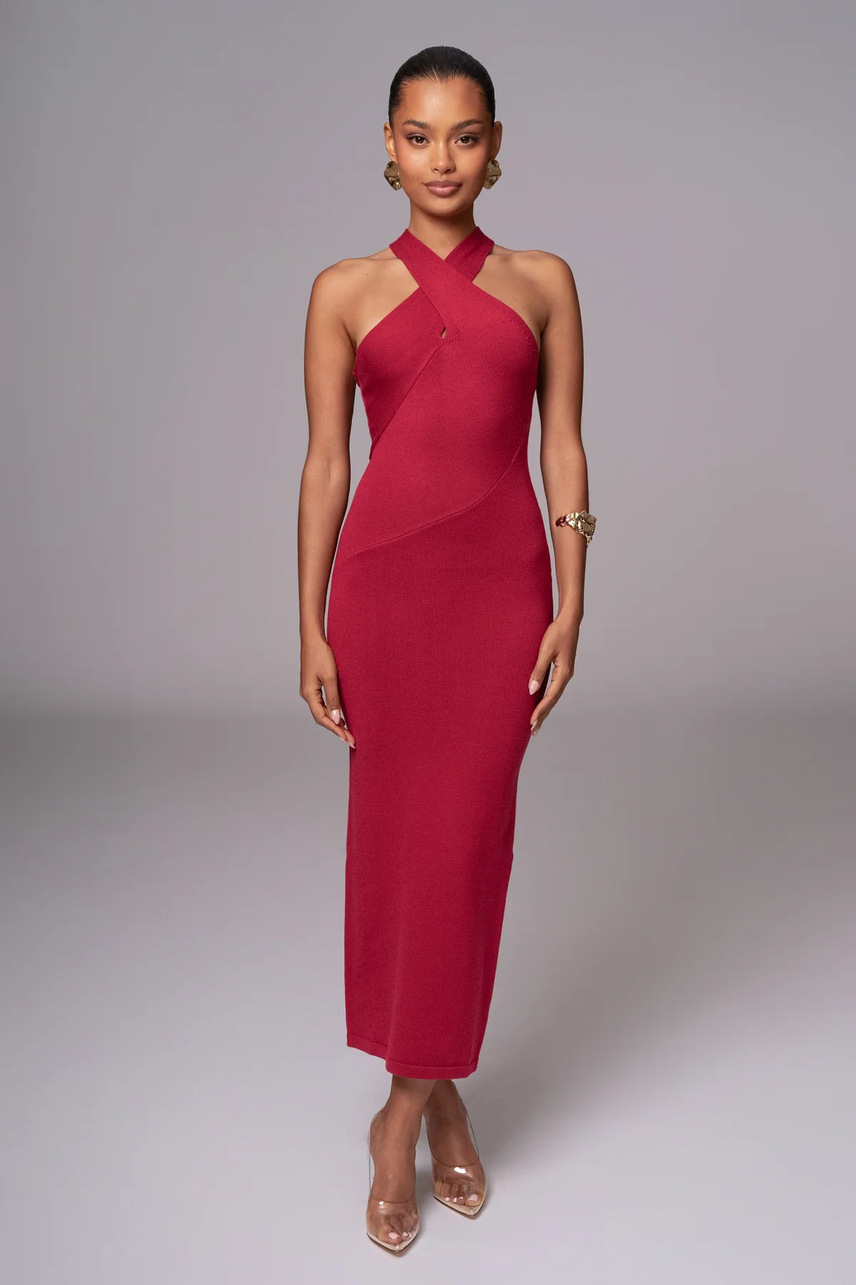 Berry Steph Halter Maxi Dress | JLUXLABEL