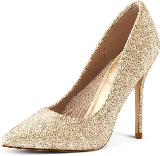 mysoft Women's High Heels Pumps Closed Pointed Toe Stiletto 4IN Heels Dress Wedding Shoes | Amazon (US)