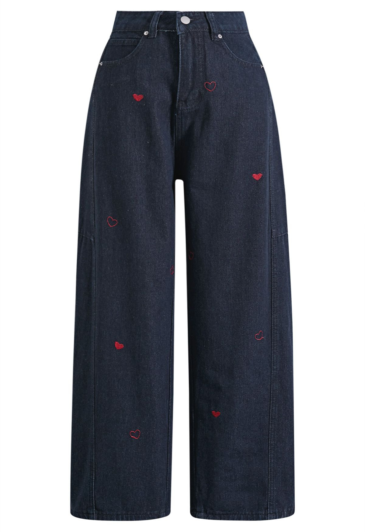 Red Heart Embroidery Wide-Leg Jeans | Chicwish