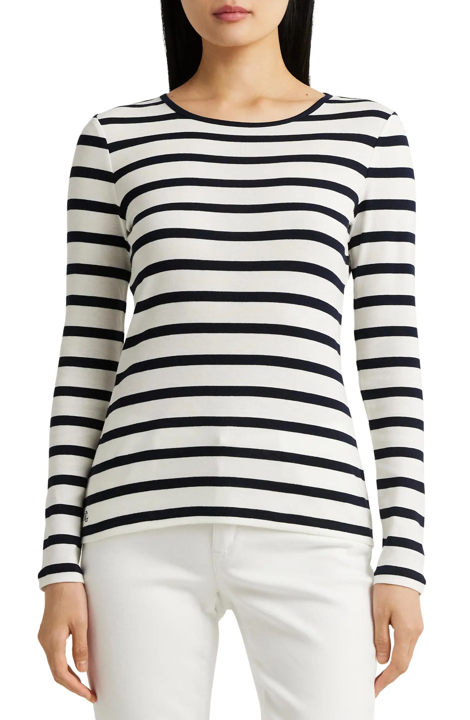 Lauren Ralph Lauren Stripe Cotton Long Sleeve Tee | Nordstrom | Nordstrom