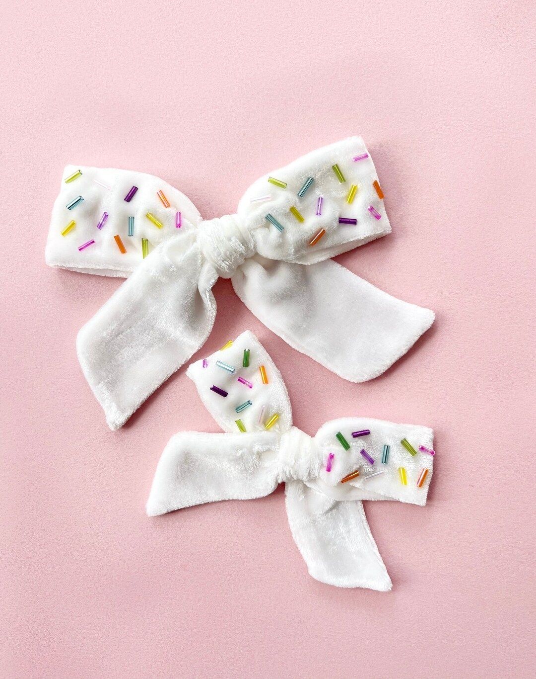 White Silk Velvet Confetti Sprinkle Bow, Ice Cream Bow, Birthday Celebration Bow, Cupcake Sprinkl... | Etsy (US)