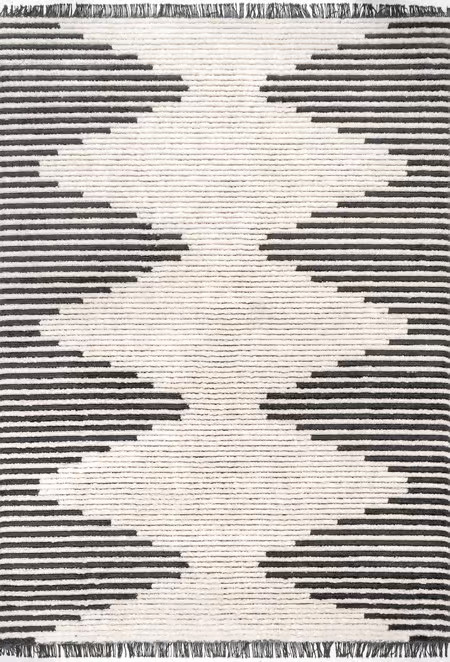 Airydale Diamond Pinstripes Tasseled Beige Rug | Rugs USA