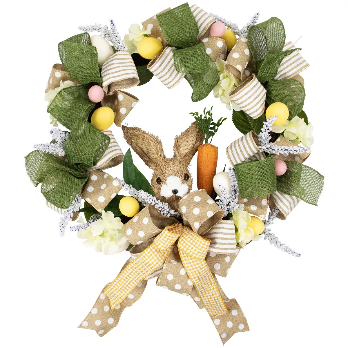 Northlight Bunny and Bows Floral Easter Wreath - 22" - Green and Beige - Unlit | Target