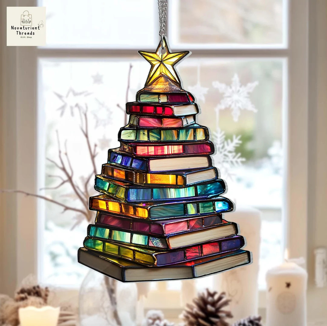 Christmas Book Tree Suncatcher ACRYLIC, Book Lover Gift, Christmas Tree Bookish Gift, Librarian G... | Etsy (US)