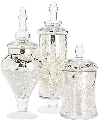 MyGift Set of 3 Silver Mercury Glass Apothecary Jars, Weddings Centerpiece Candy Buffet | Amazon (US)
