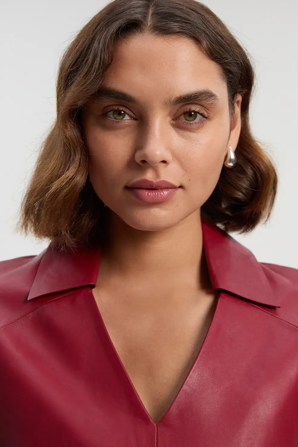Red Leather Collared Tailored Midi Dress | Karen Millen | Karen Millen
